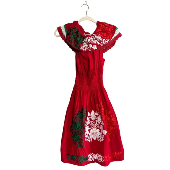 Mexican Folk Off the Shoulder Fiesta Embroidered Ruffle Traditional Peasant Dres - Picture 1 of 7